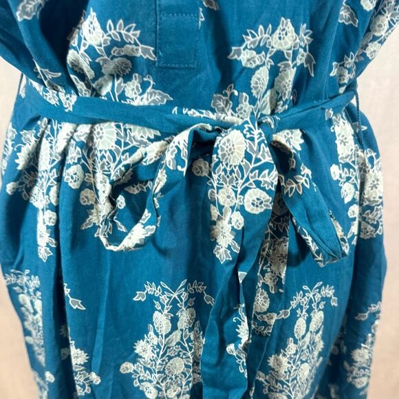 Loft teal blue button front belted shirt dress size large NWT - Picture 3 of 8
